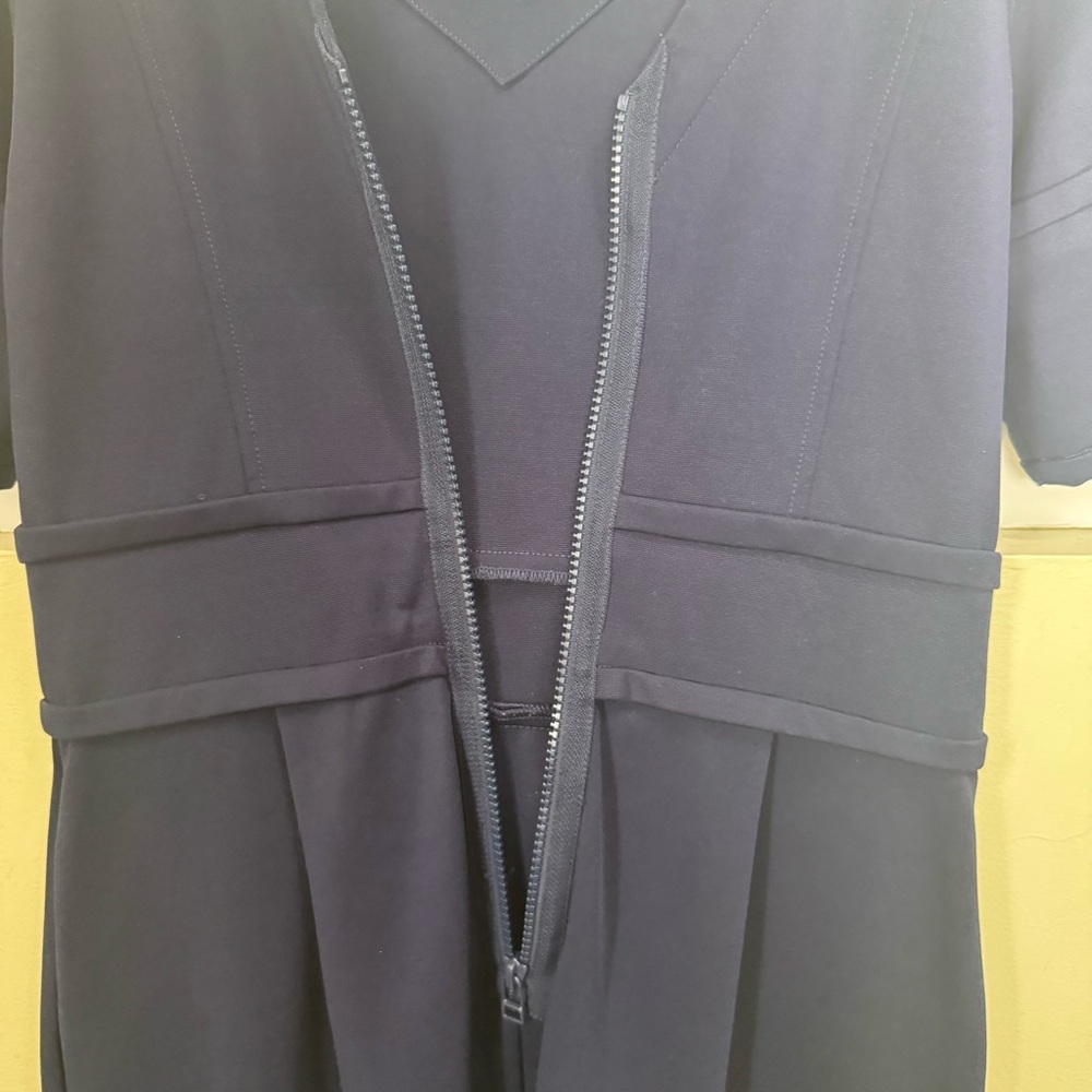 Pink Tartan V Neck Fit Flare Sheath Dress Pockets Stretch Preppy Minimal Navy S - Picture 8 of 16